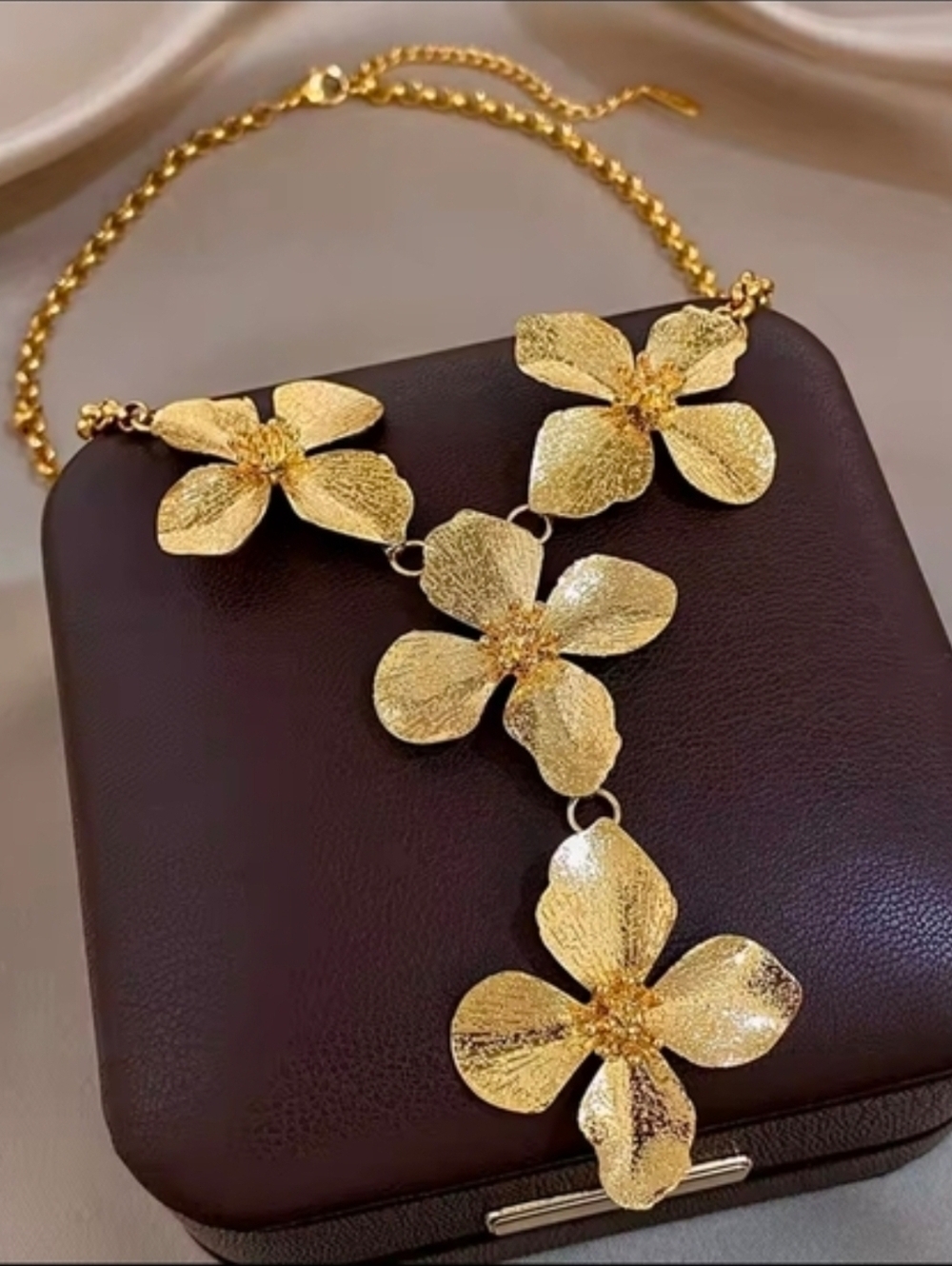 Textured Gold Floral Pendant Necklace - Picture 2 of 7